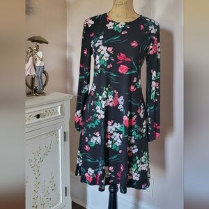 Nine West Black Floral Long Sleeve Dress